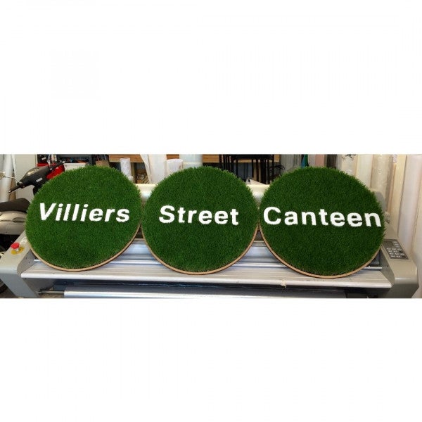 Villers street canteen fake grass and acrylic lettering1