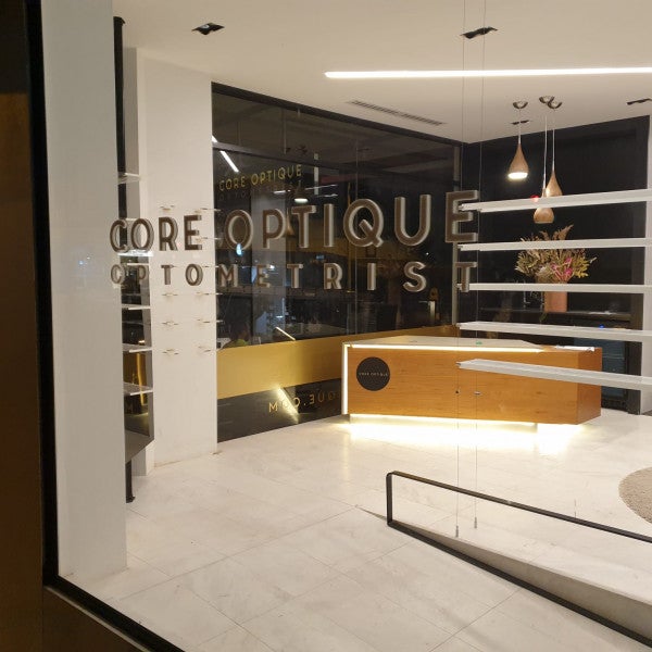 Core Optique Mosman_3d acrylic lettering with gold vinyl