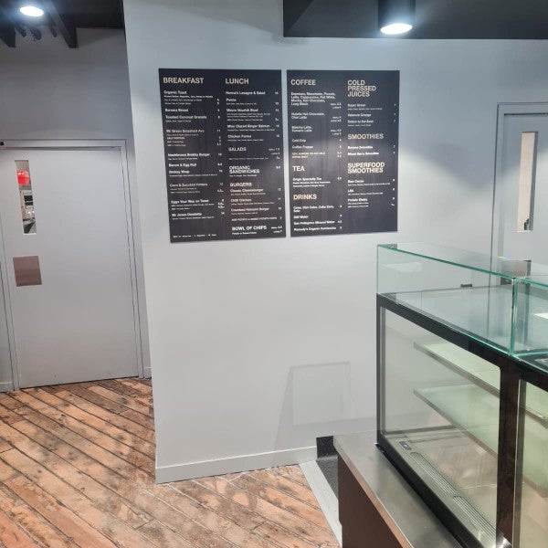 Mr Jones Ultimo Menu Boards ACP with digital print to face and UV lamination