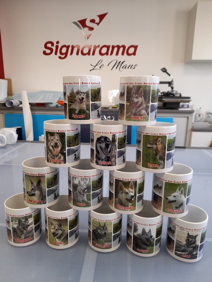 #signalétique#objets#goodies#marquage#vêtements#sweat#polo#tee-shirt#mug#impression#association#signarama#lemans