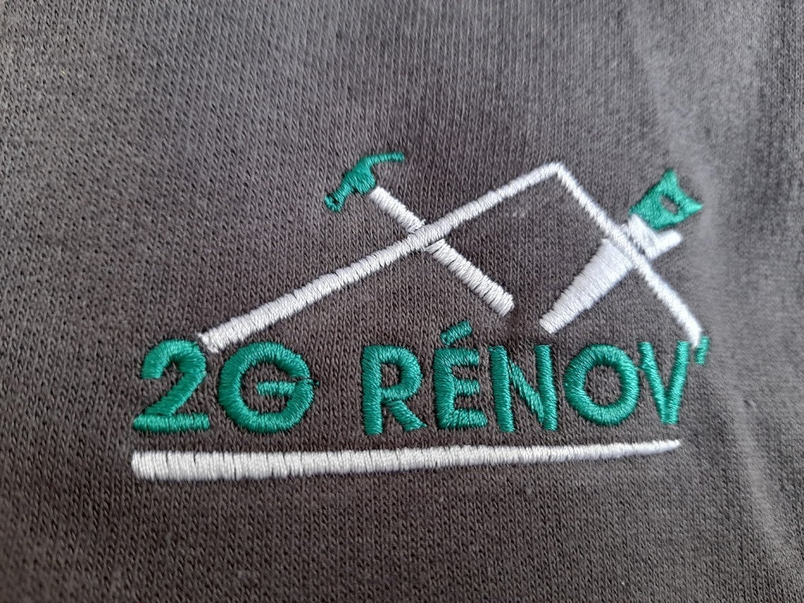 Marquage sur Tee-Shirt et Broderie sur Sweat pour 2G Rénov installé sur Ruaudin par Signarama Le Mans