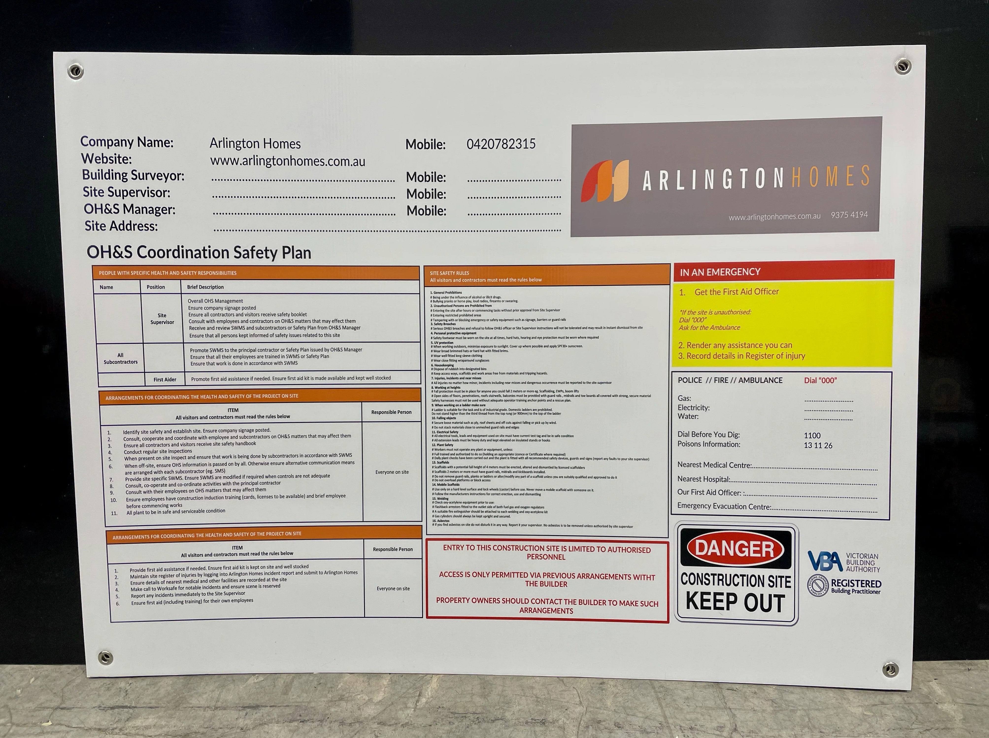 Corflute Signs Arlington Homes