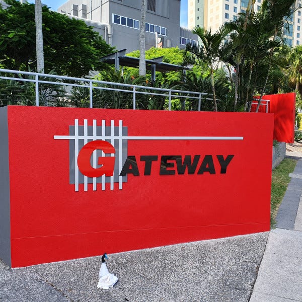 Gateway building 3D laser cut metal sign