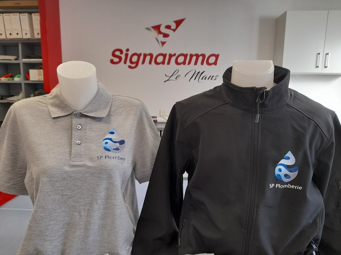 Impression sur vêtements pour SP Plomberie installé sur Champagné par Signarama Le Mans