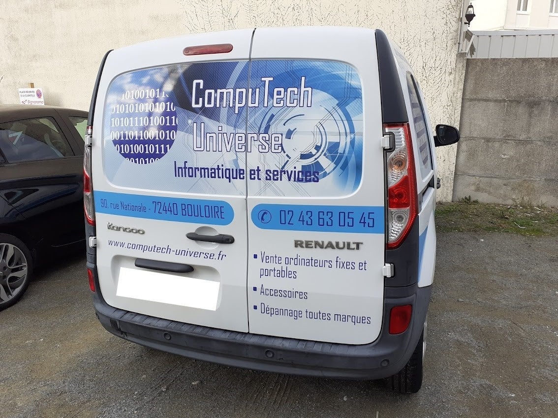 Habillage d'un véhicule pour CompuTech Universe installé à Bouloire par Signarama Le Mans.