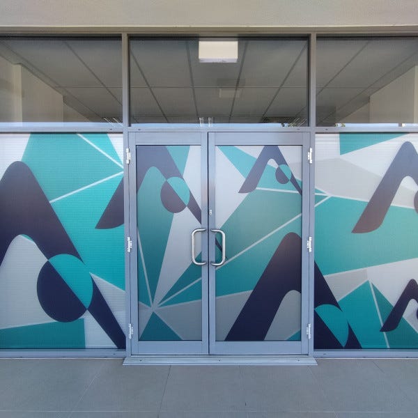 Silver frost decorative window film with a digitally printed abstract pattern