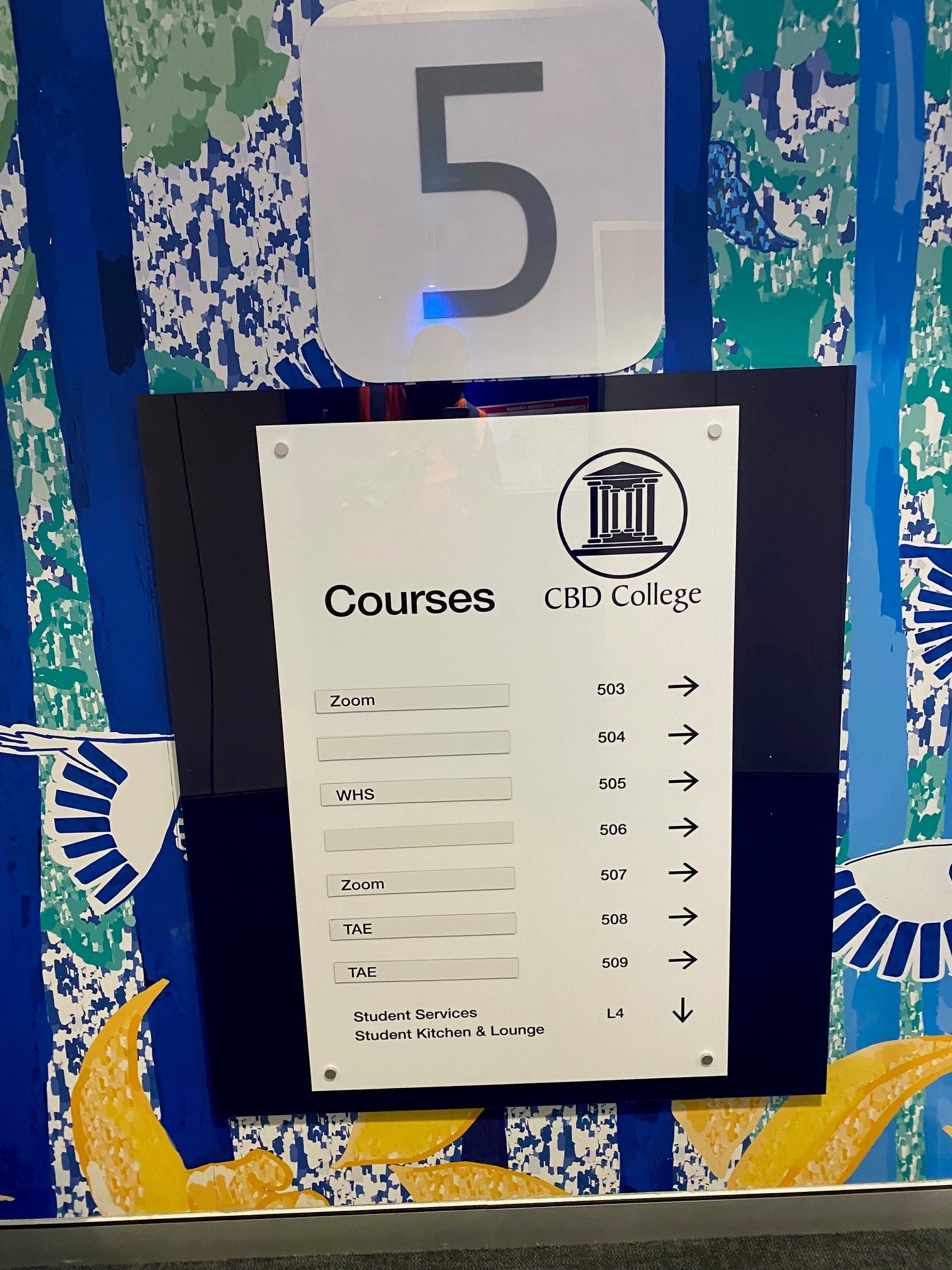CBD College, Custom Acrylic Board with Removable magnetic slats, wayfinding board
