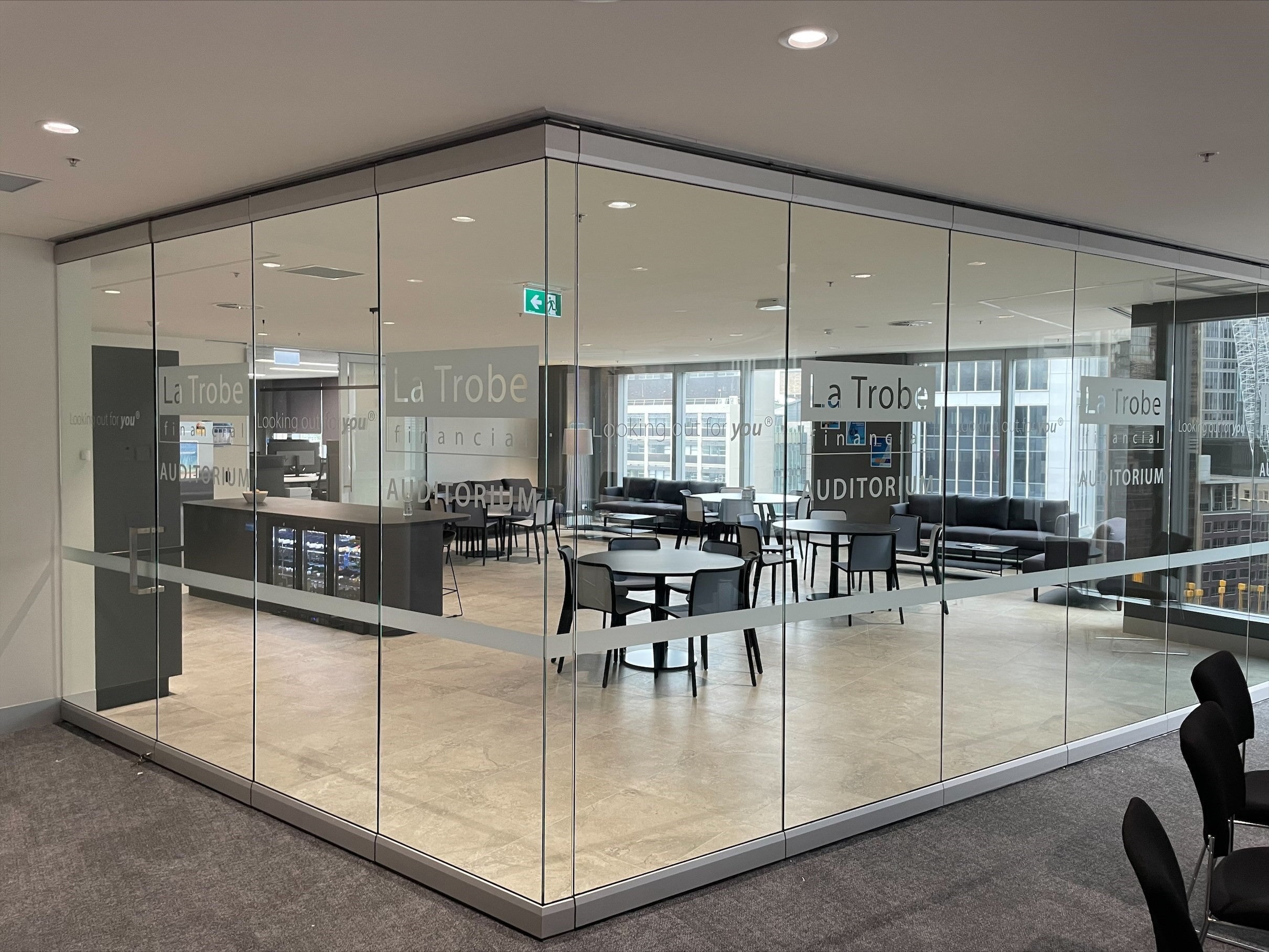 La Trobe Financial, Frosted vinyl lettering