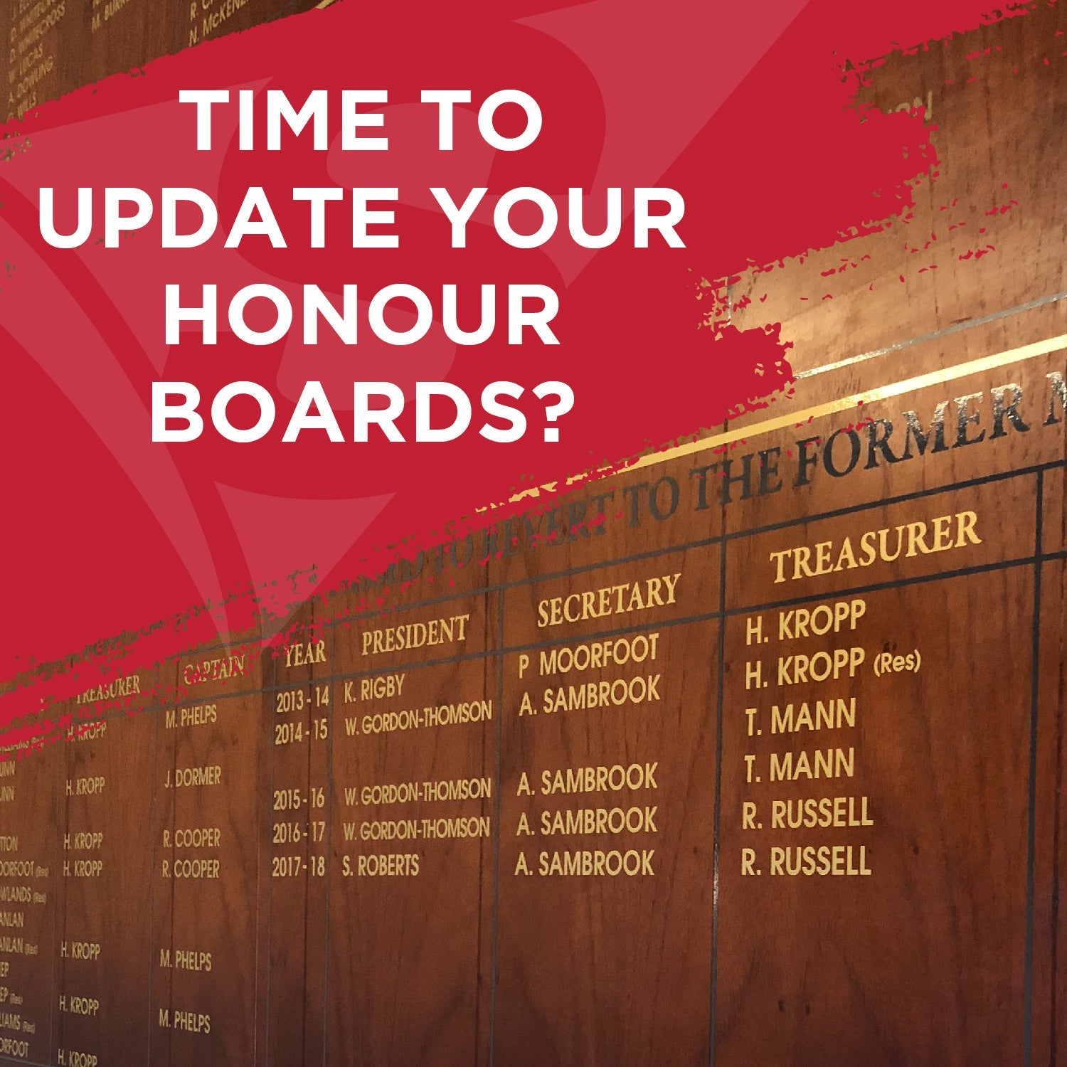 New Year - Time to update your Honour Boards