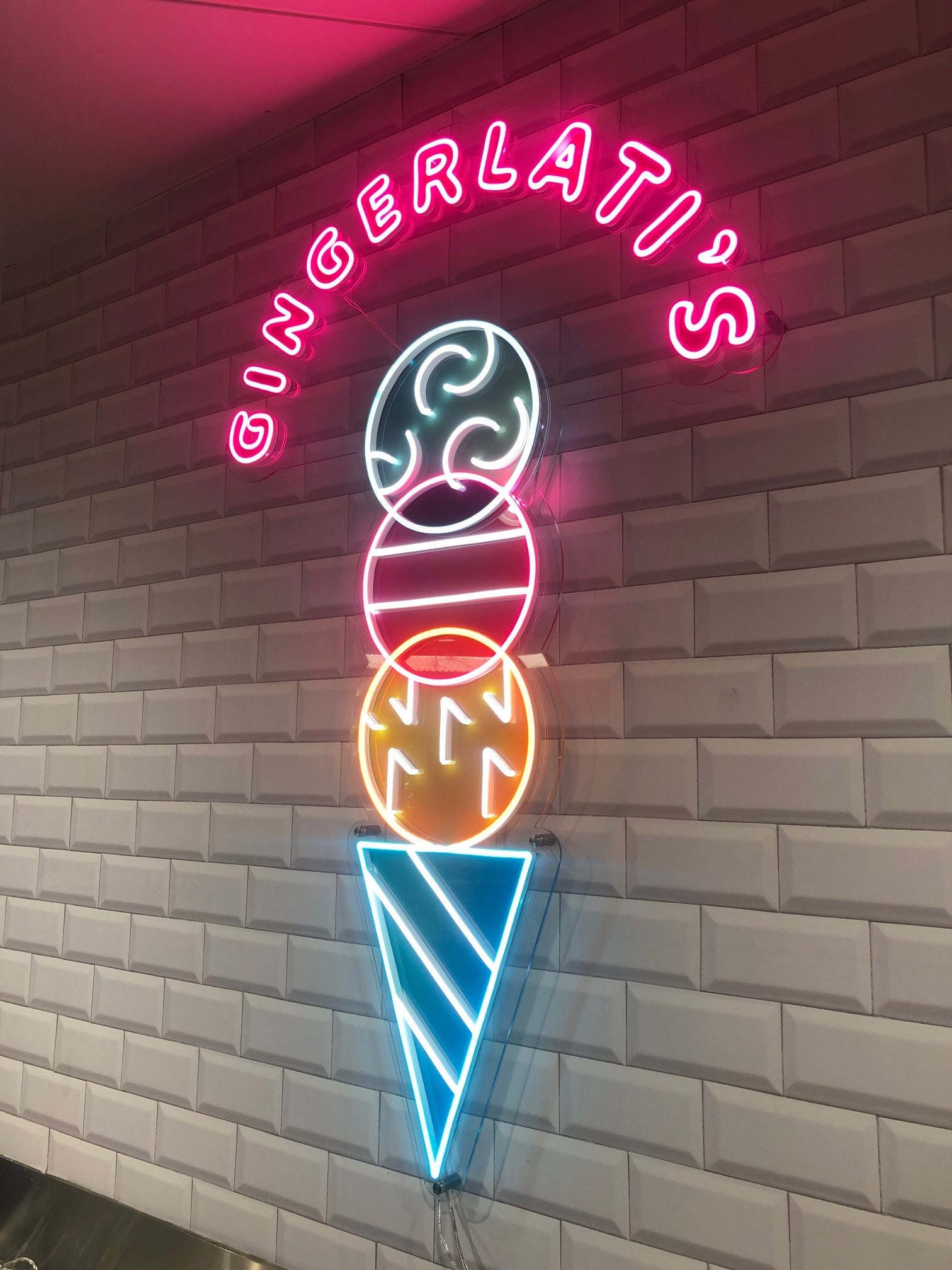 LED Neon Flex Sign for icecream store which is an artistic 3 layered ice cream cone with pastel colours | Neon Sign