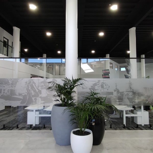 Digitally printed silver window frosting.