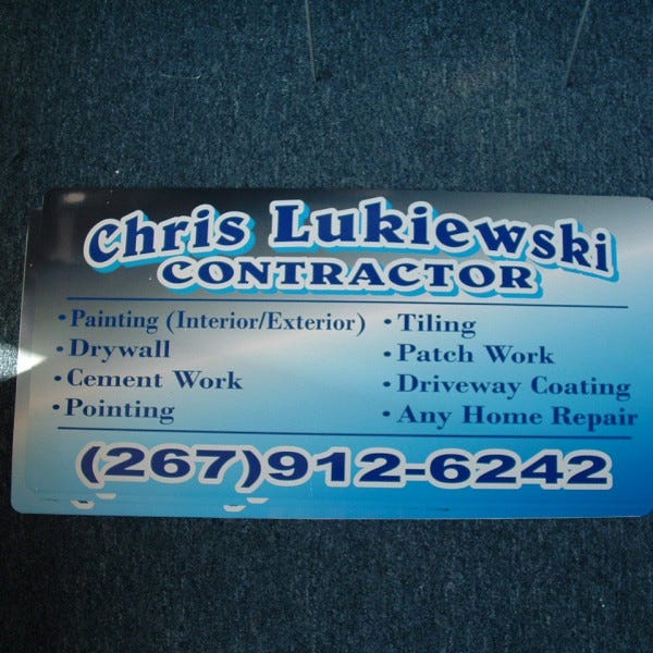 Magnetic Sign - Chris Lukiewski Contractor