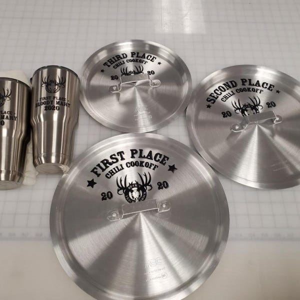 Lasered Metal Lids at Truck Shack - Magnolia, TX