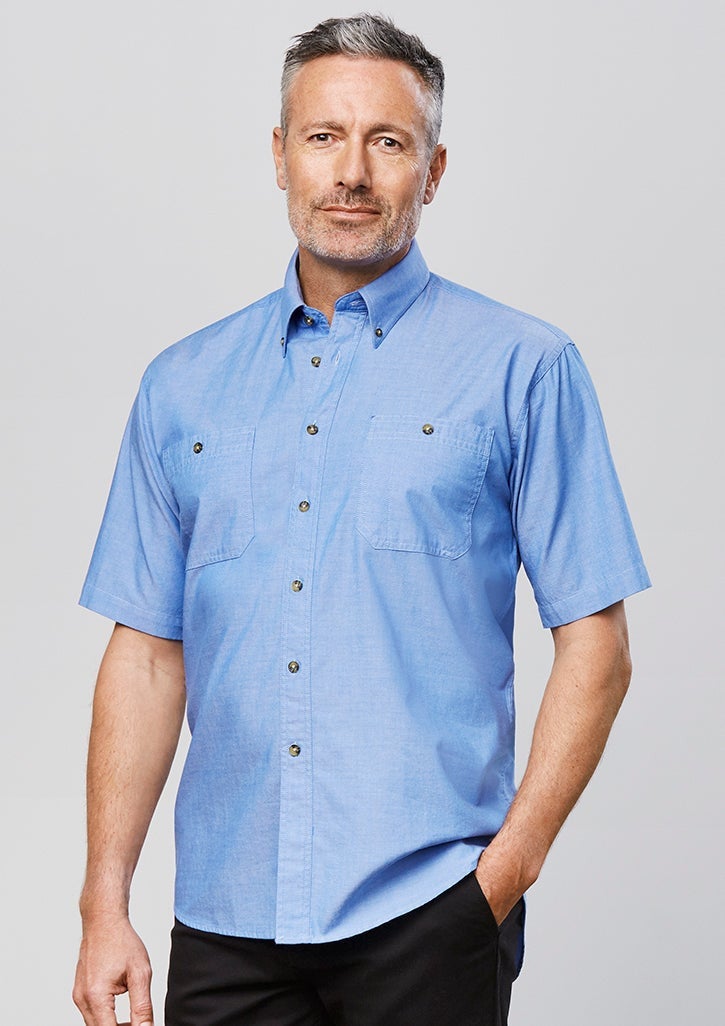 Mens Wrinkle Free Chambray Short Sleeve Shirt - EmbroidMe