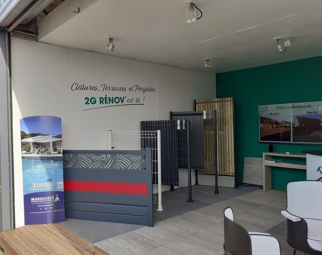 Enseigne, Habillage de stand et comptoir pour 2G Rénov par Signarama Le Mans