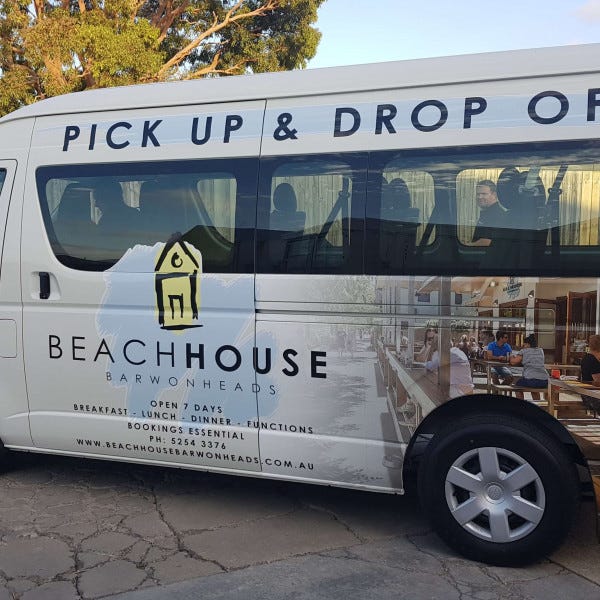 Bus Graphic for a pick up and drop off service for a coastal restaurant
