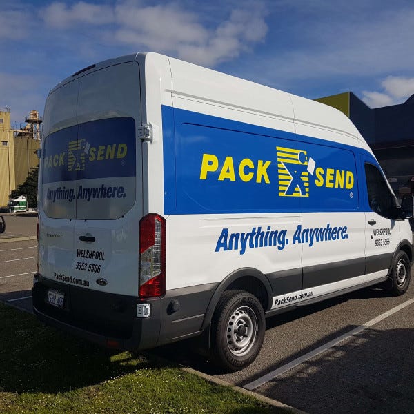 Packing and shipping company van signage with vehicle decals