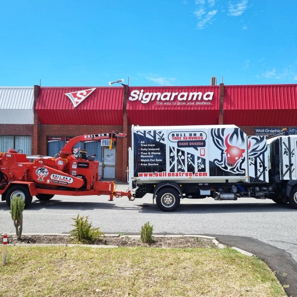Bull On A Tree Truck Wrap