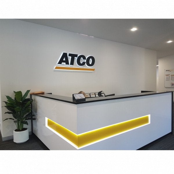 ATCO - rebrand - 3D halo lit reception signs