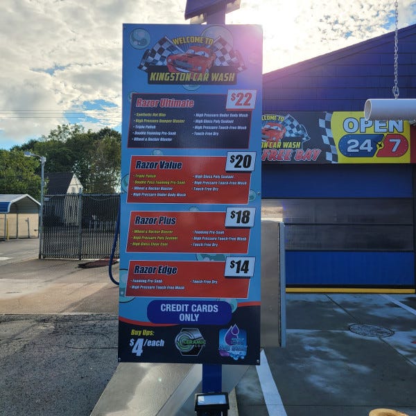 Car Wash Pricing Board