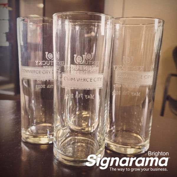 Signarama Brighton Custom Engraved Glasses for Commerce City Chamber