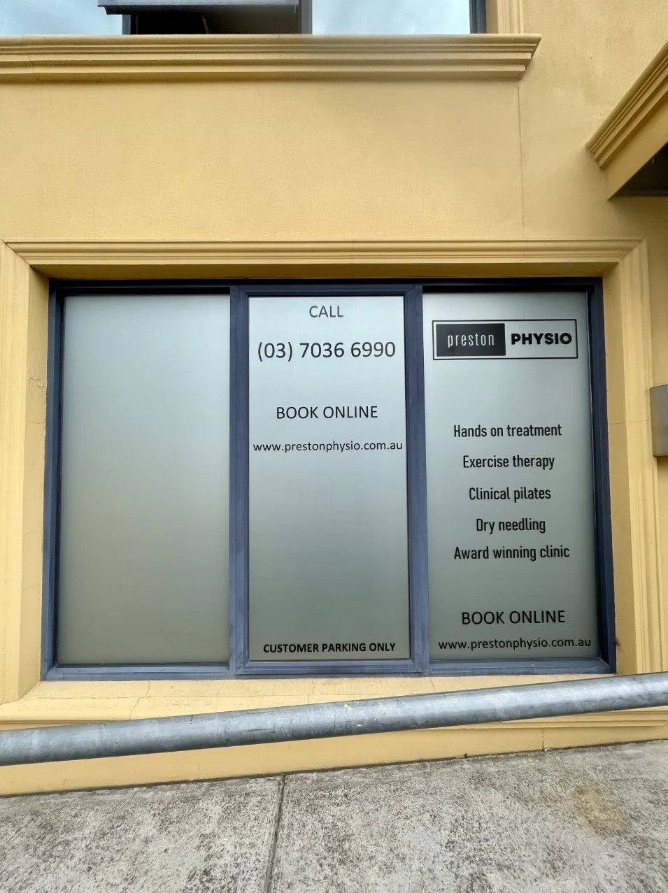 Window Frosting - Preston Physio.