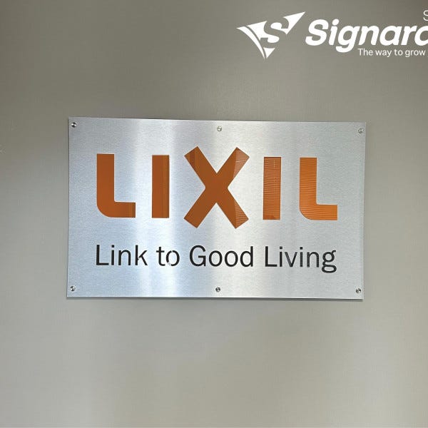 LIXIL_WallSign_BrushedAluminum_ BackPaintedAcrylic_AcrylicLetters_SignaramaSunnyvale_Signarama