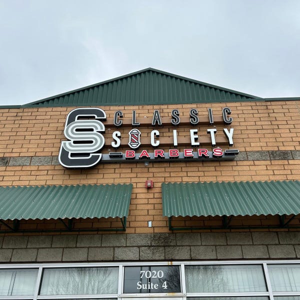 Classic Society Barbers - Lit Channel Letters and Raceway