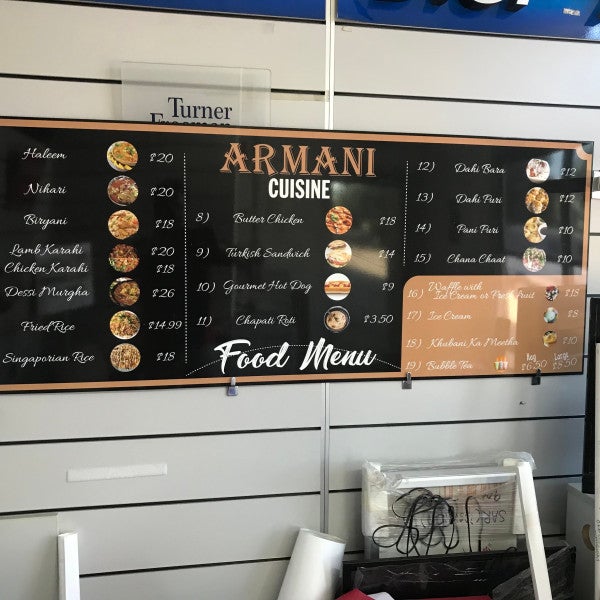 Menu Board for Armani