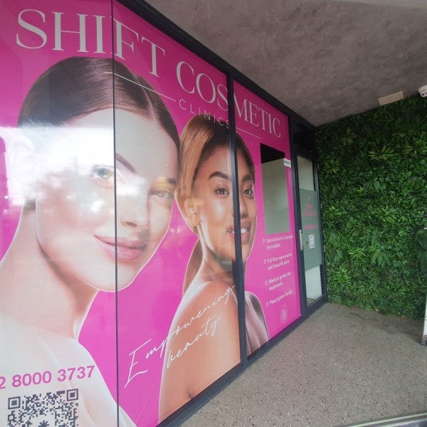 Our one way vision signage is a game changer for your new storefront - advertise your business in style whilst maintaining privacy, with Frost for Door and Acrylic for Reception sign