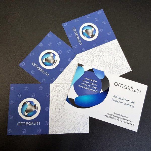 Cartes de visite recto/verso_Vernis sélectif effet 3D_société Amexium_Signarama Valparisis95