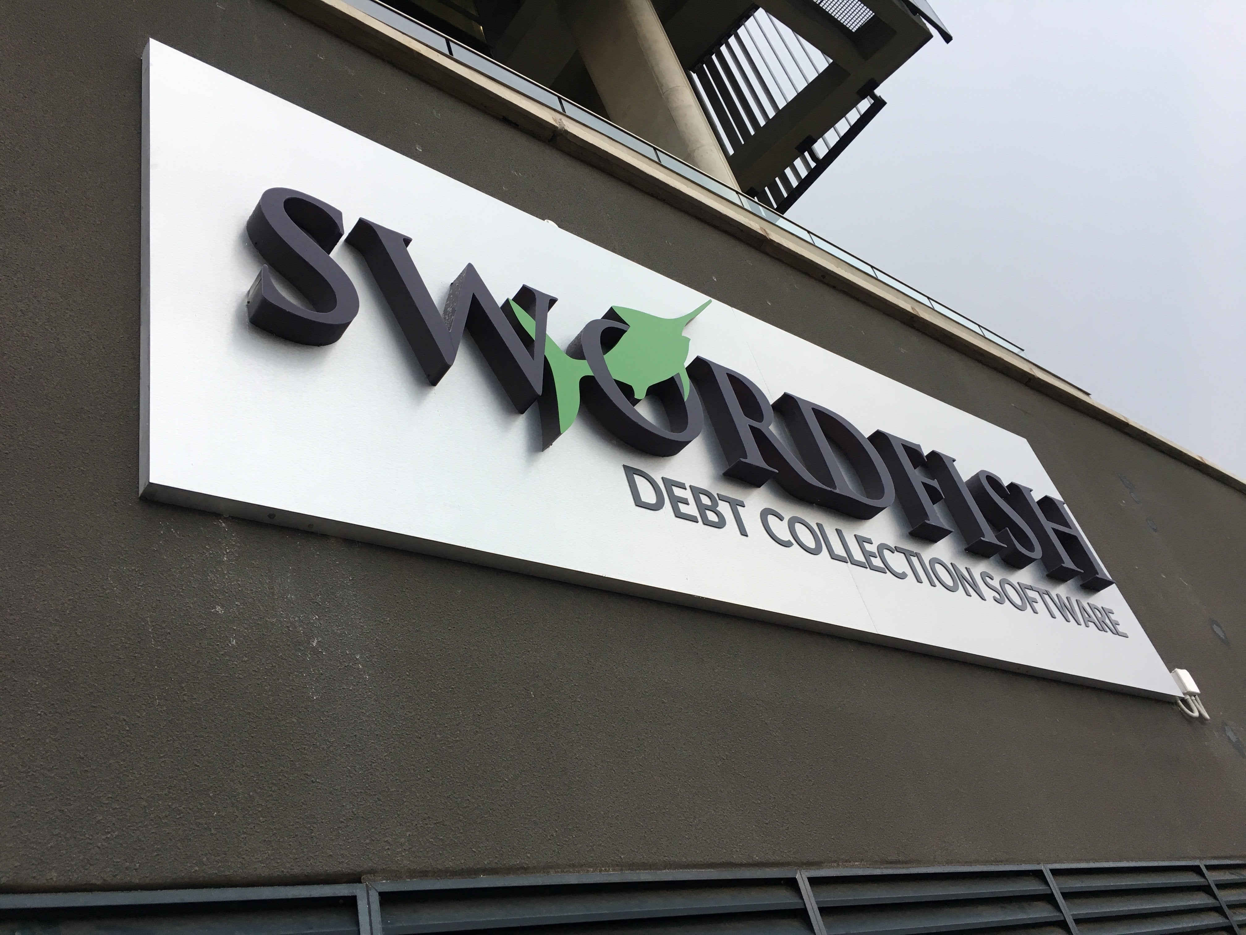 3 Dimensional fabricated illuminated letters logo day night acrylic on brushed aluminium composite
