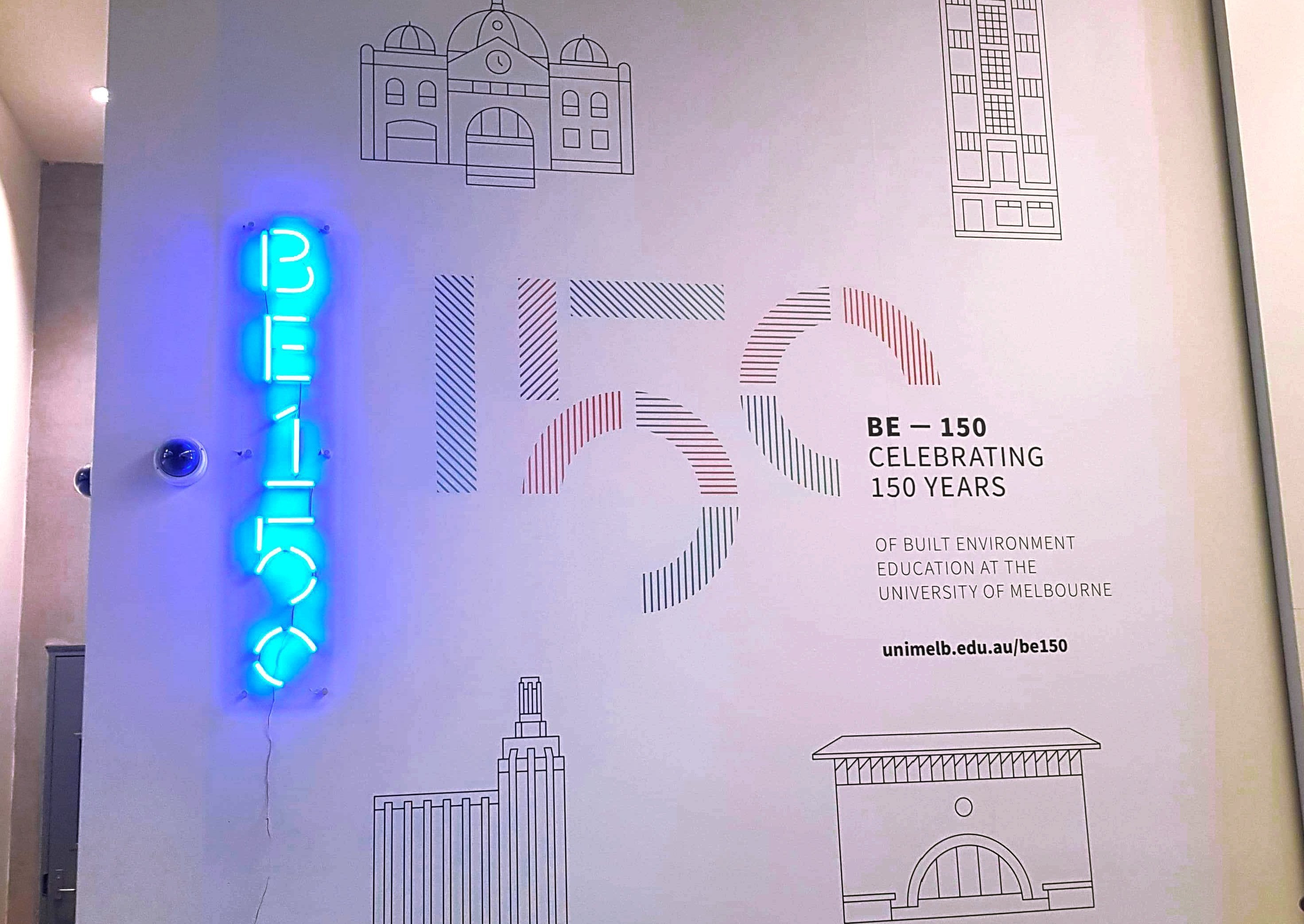 Blue LED Neon Flex Sign for a milestone feature piece for celebrating 150 years of environemental education | Neon Signs