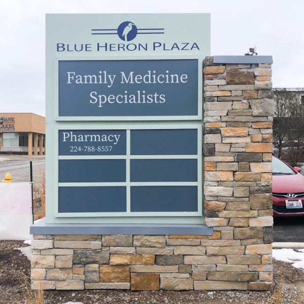 Illuminated monument sign Family Medicine and tenants Signarama Grayslake