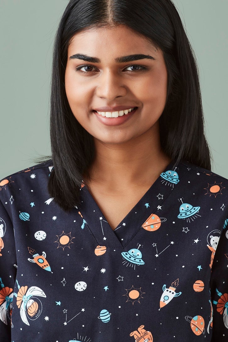 Space Party Womens Scrub Top