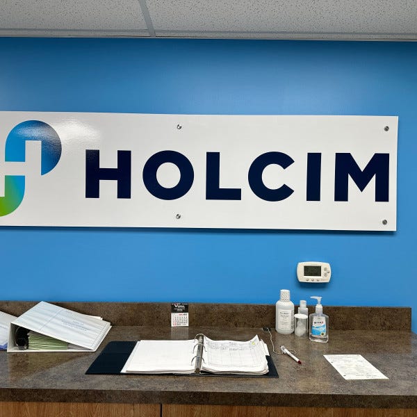 Holcim Front Lobby PVC sign with standoffs