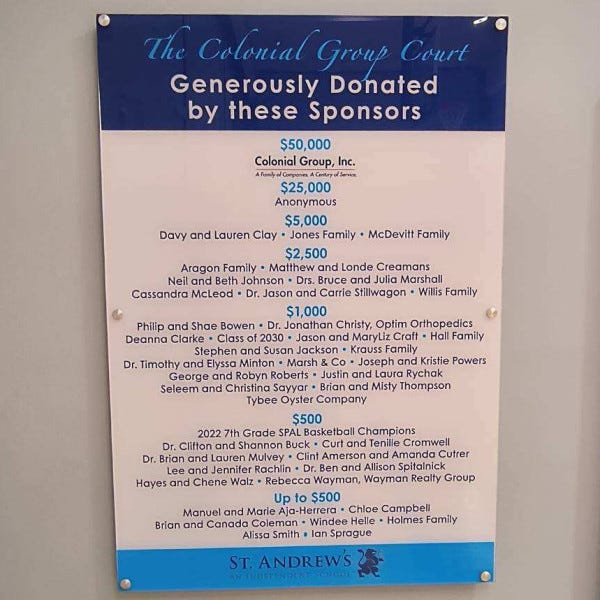 School Donors Plaque