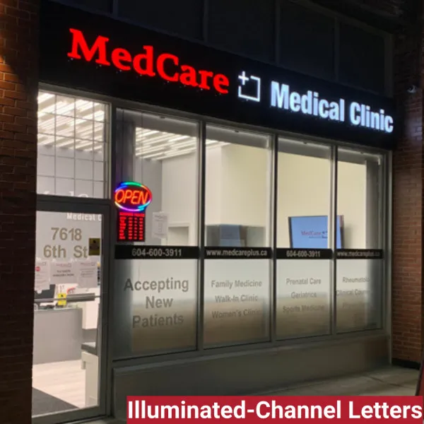 Channel Letters - Med Care+ Medical Clinic