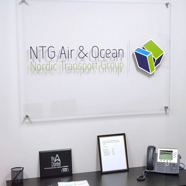 clear acrylic backer with digitally printed contour cut vinyl logo with standoffs