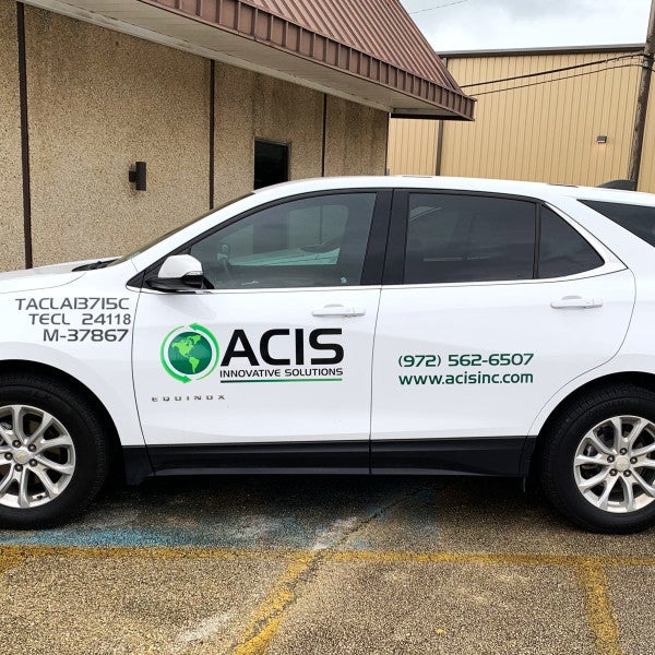 black and digitally printed contour cut vinyl text and logo decals