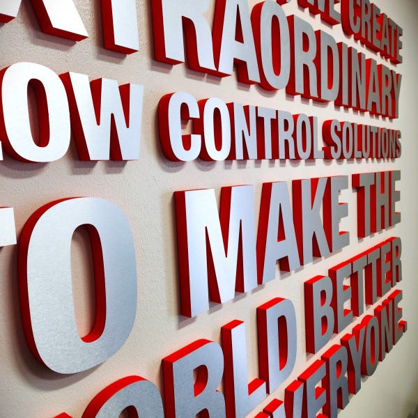 dimensional cut 1in pvc letters with brushed aluminum face and painted edges