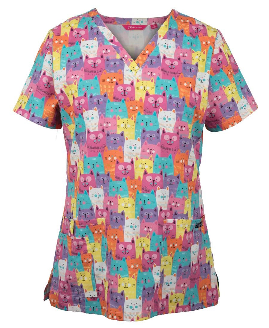 JB'S LADIES SCRUB TOP PRINTED