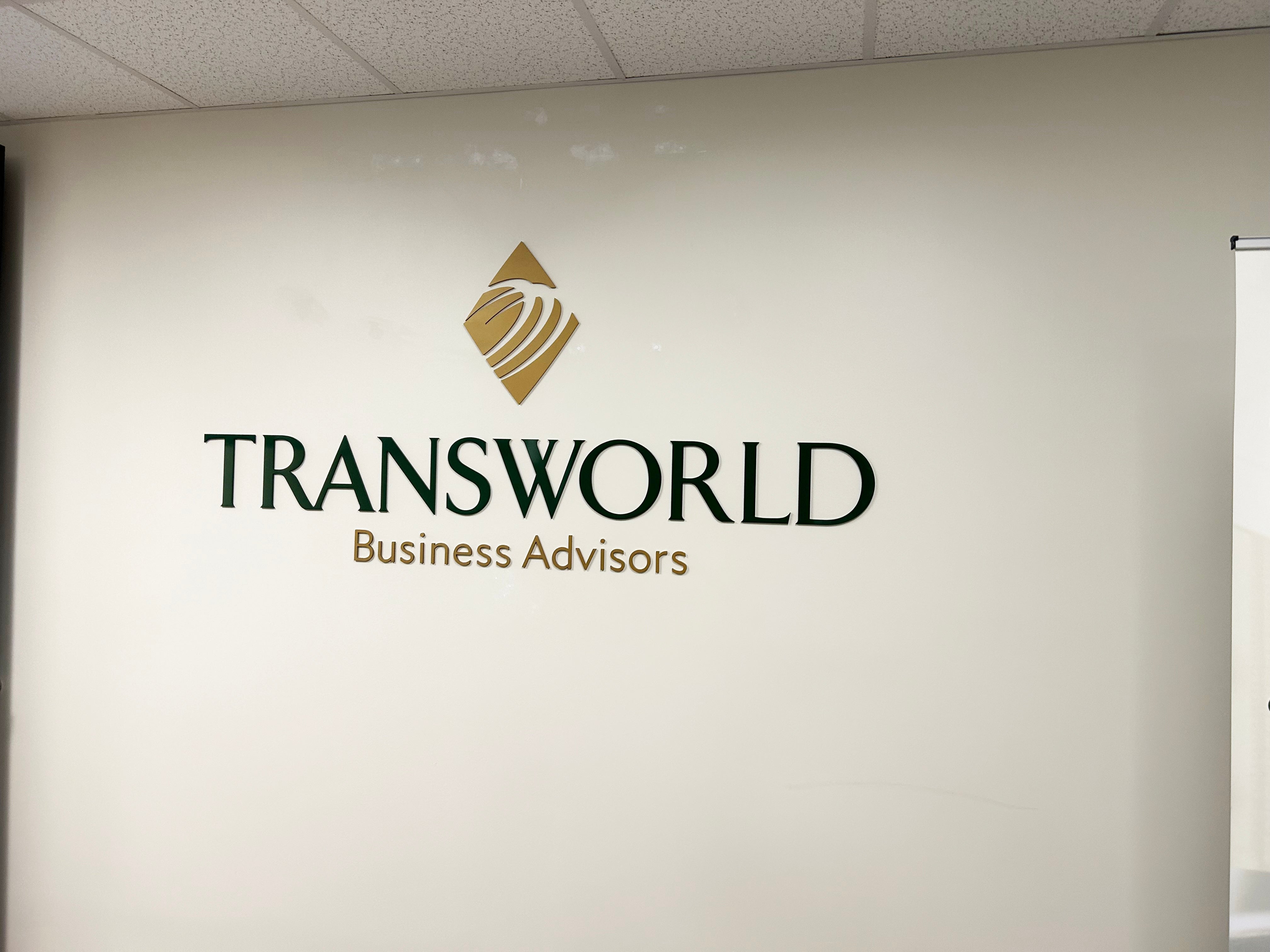 Dimensional letters logo and frosty vinyl window