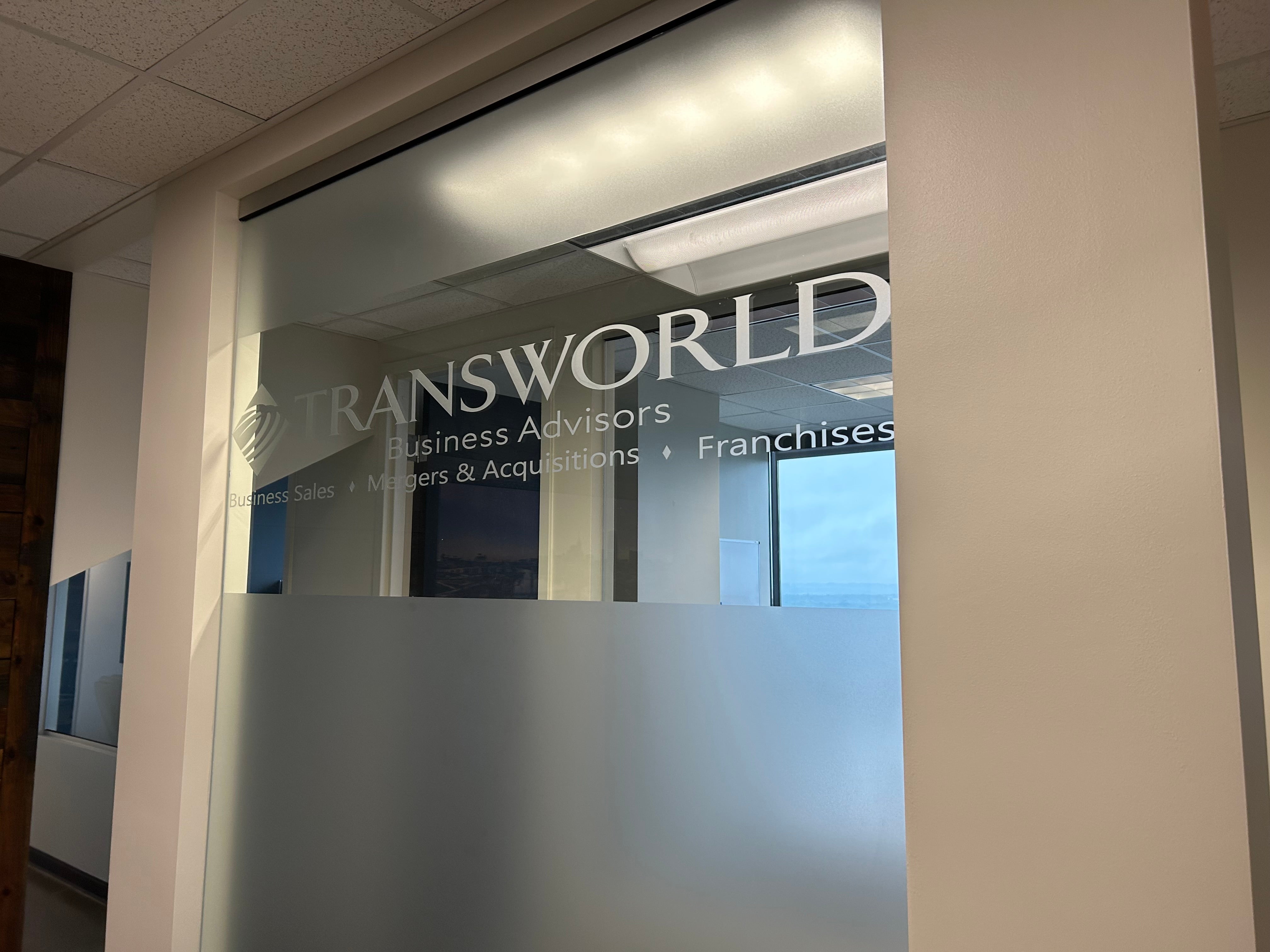 Dimensional letters logo and frosty vinyl window