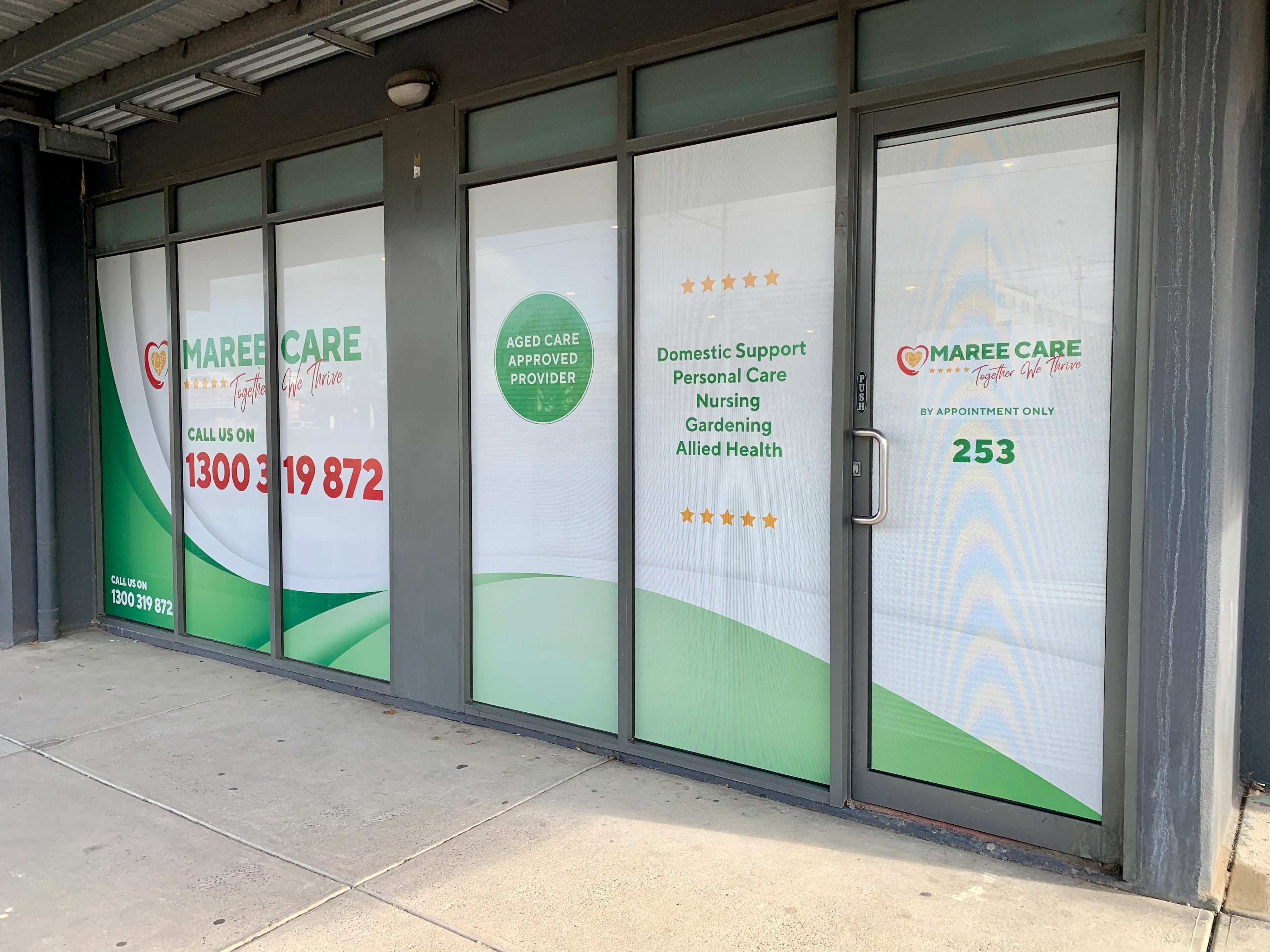One Way Vision Windows & Fascia Signage - Maree Care - Northcote.