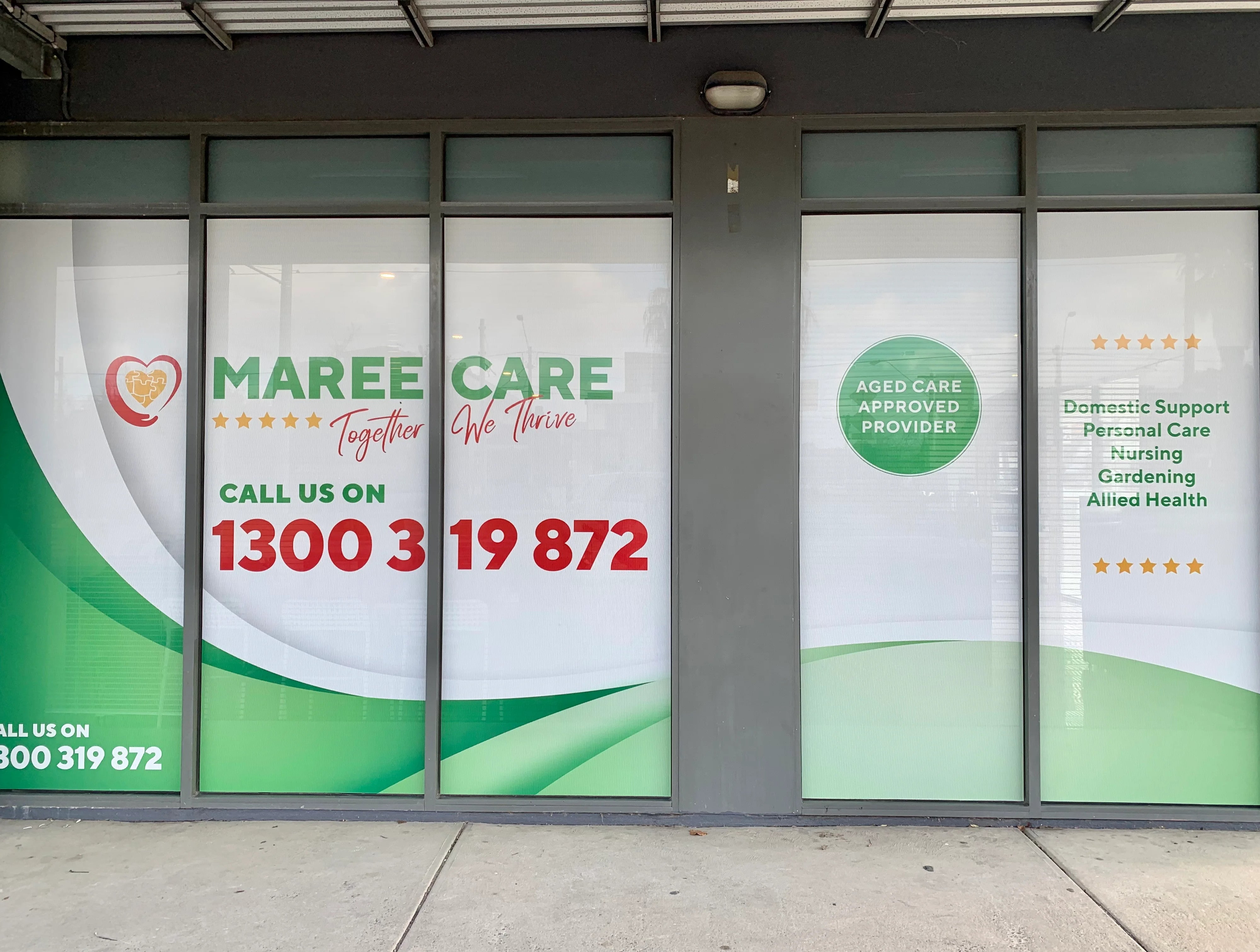 One Way Vision Windows & Fascia Signage - Maree Care - Northcote.