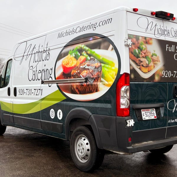 Michiels Catering Van Wrap _ Driver Side Rear Angle