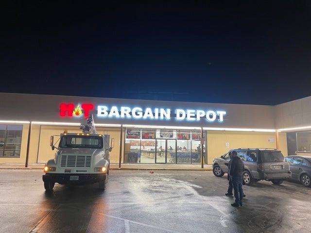 Illuminated wall sign for Hot bargain depot in Milwaukee WI