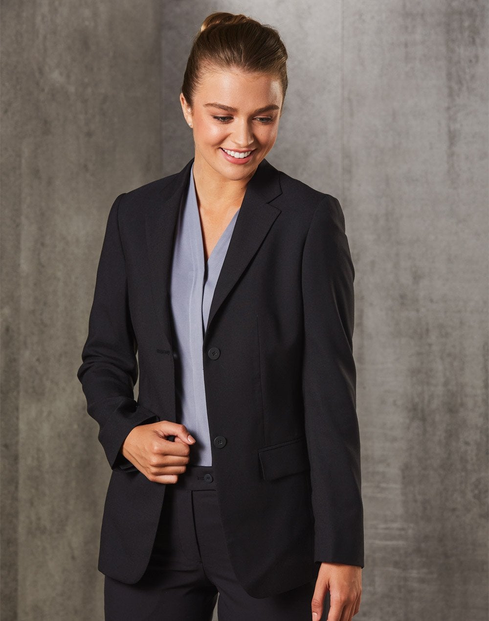 Poly/Viscose Two Buttons Mid Length Jacket