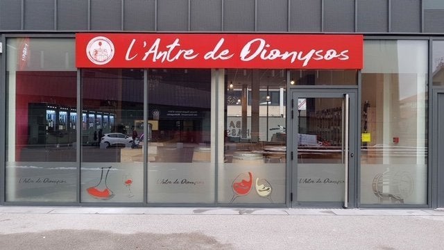 Enseigne L'Antre de Dionysos + marquage vitres